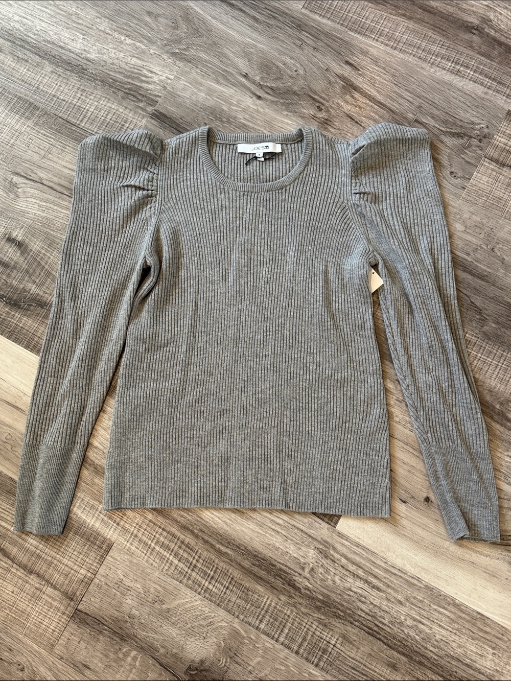 Joe’s Ribbed Puff-Sleeve Long Sleeve Top in Gray